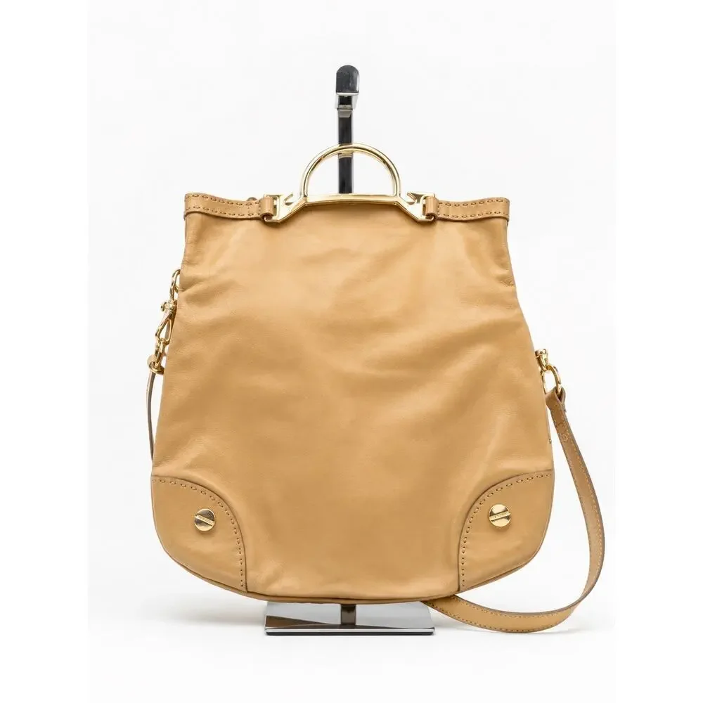 Borbonese Made in Italy Tan Leather Foldover Crossbody Shoulder Bag Purse